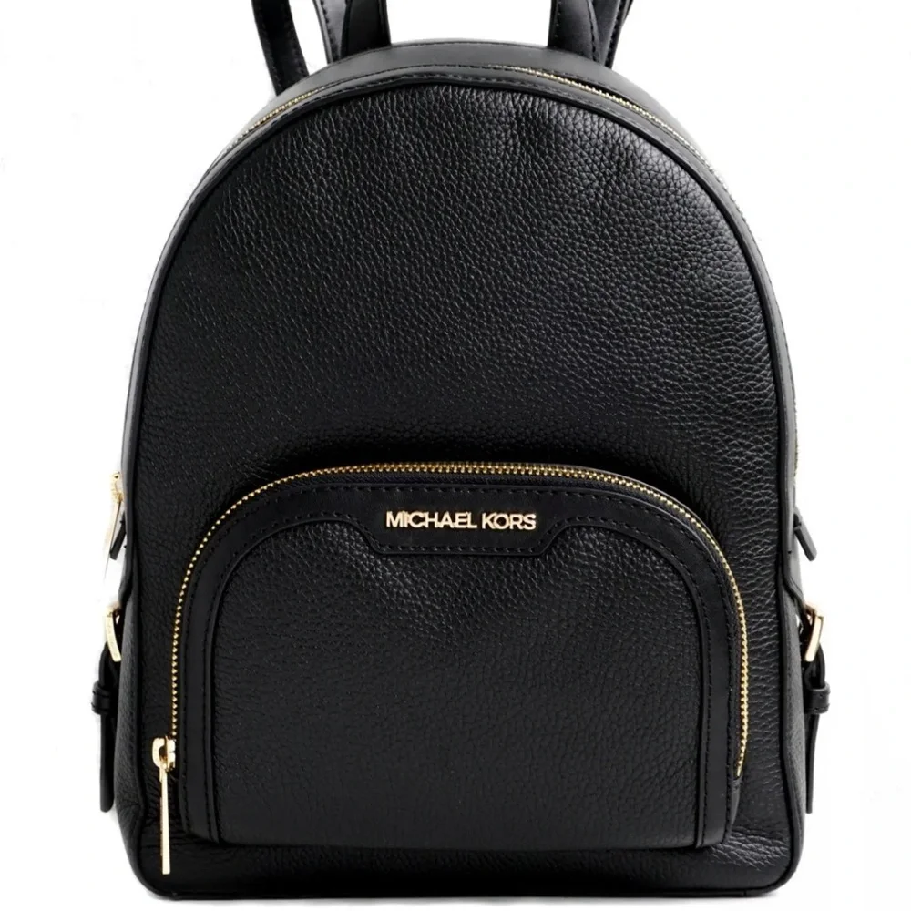 Michael Kors Jaycee Medium Pebbled Leather Backpack Black /Golden Tone Hardware